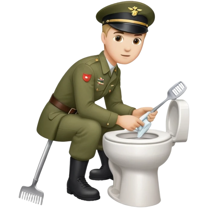 Мужчина военный чистит вилкой унитаз emoji