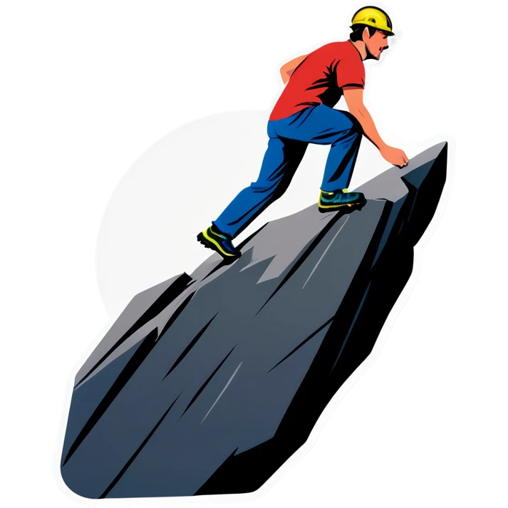 A man pushes a boulder up a steep hill emoji