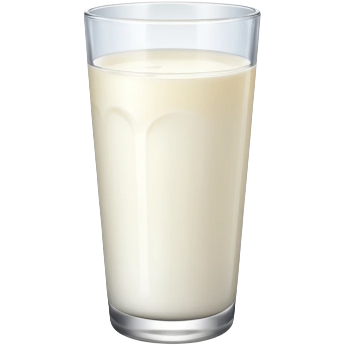 the drink is only milk white, The bottom and mouth of the glass are the same width and thin a toll, There is only white liquid inside, photo realistic, like a third from left emoji