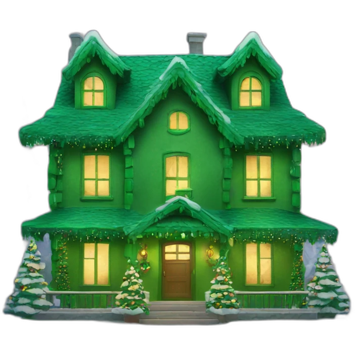 New Year's house decorated green emoji