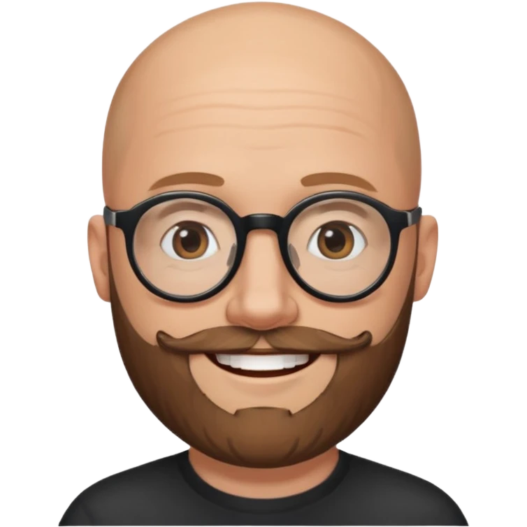40-year-old white man, bald with a brown beard, wearing round black glasses emoji