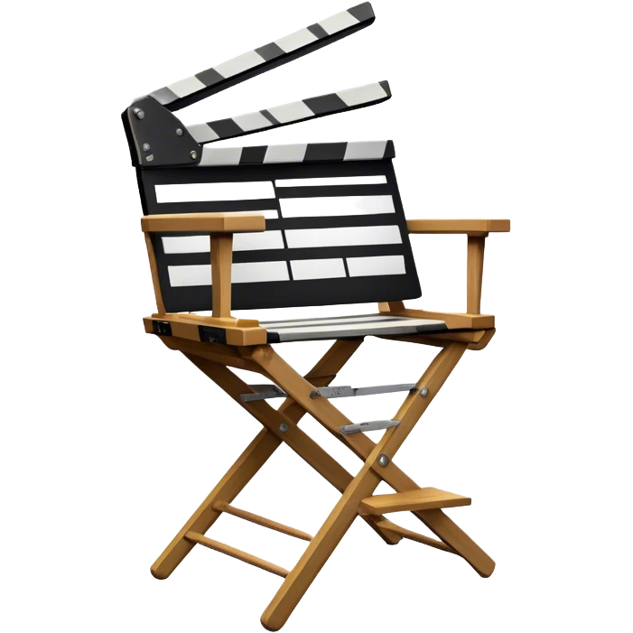 Icon for Directing: a director's chair, a film script, a clapperboard and a spotlight. The icon should represent the creative and technical aspects of directing in theater and film, with focus on storytelling and leadership. Transparent background. emoji