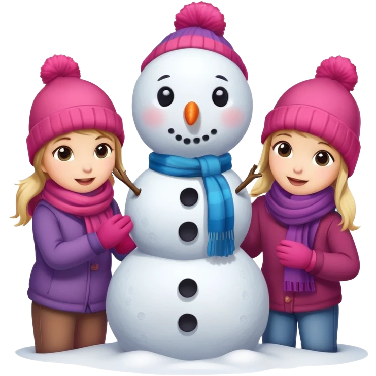 kids building a snowman, simple and expressive emoji