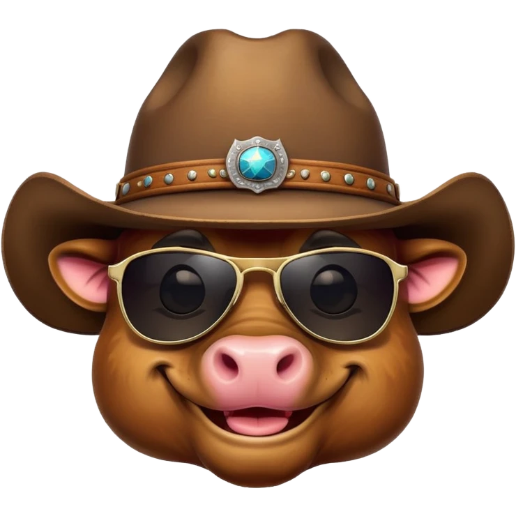 smiling bull head with dark sunglasses and cowboy hat emoji