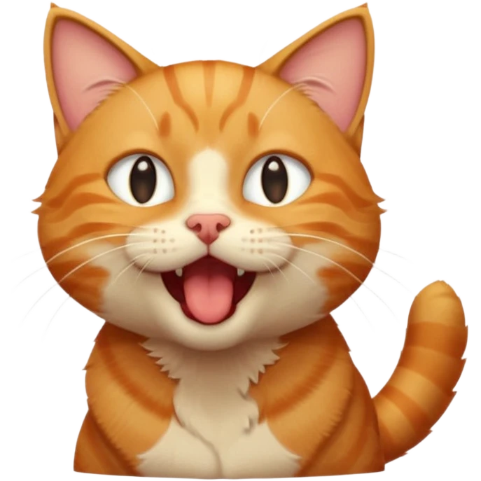 A high-resolution photo-realistic digital illustration of a ginger tabby cat head tilted yawning, chest upward emoji