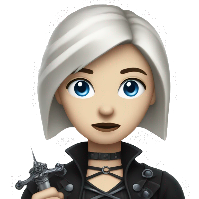 goth girl with blue eyes holding dagger emoji