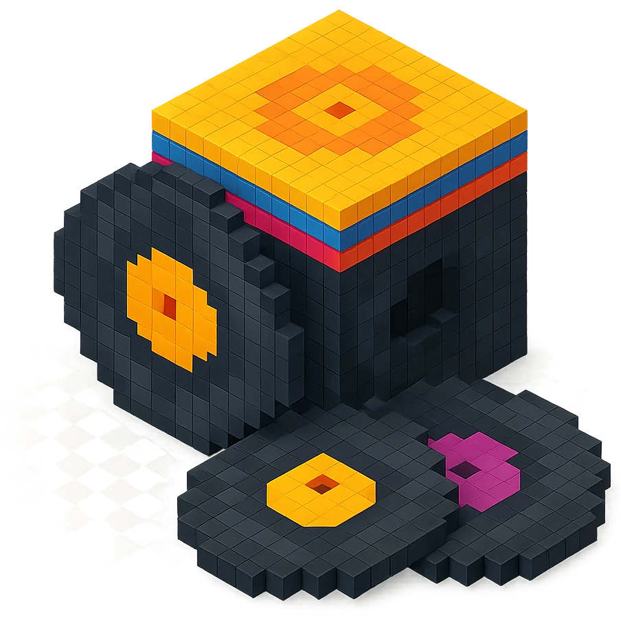 vinyl records collection with colorful labels and a retro feel emoji