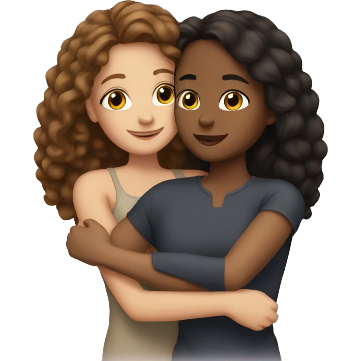 Best friends hug girl brown girl white emoji