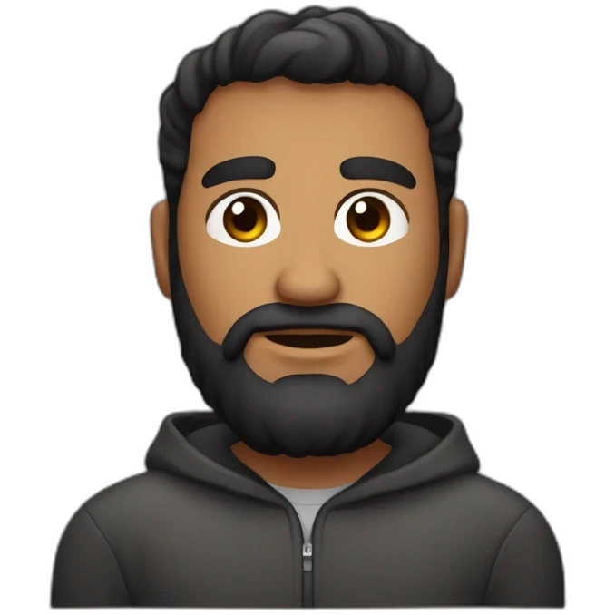 hombre oscuro, fornido, de cabello corto canoso, ojos marrones, cejas pobladas gruesas, barba canosa con sueter emoji