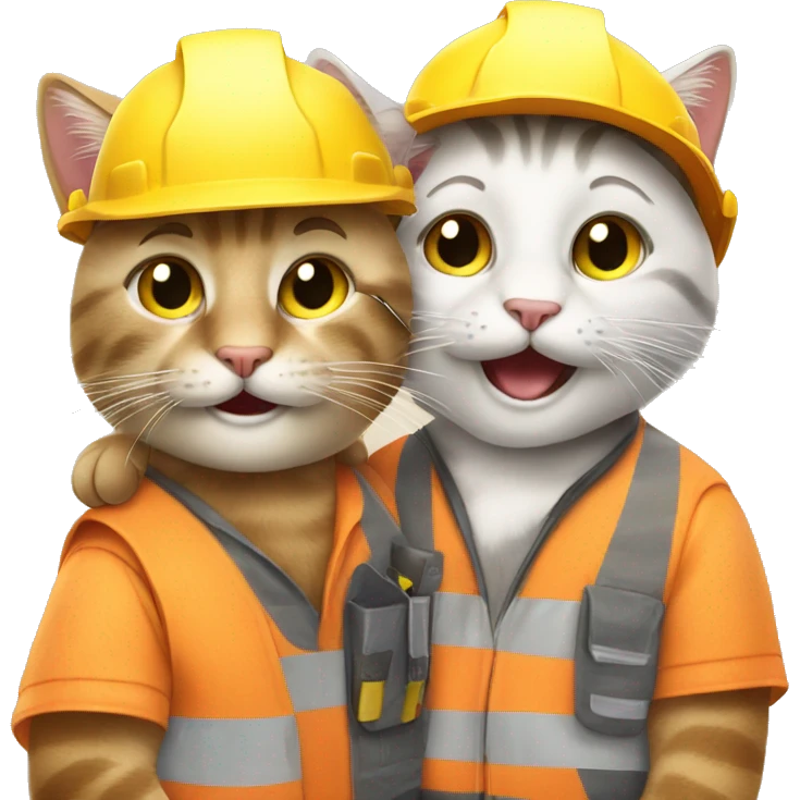 two happy cats dressed as construction workers emoji