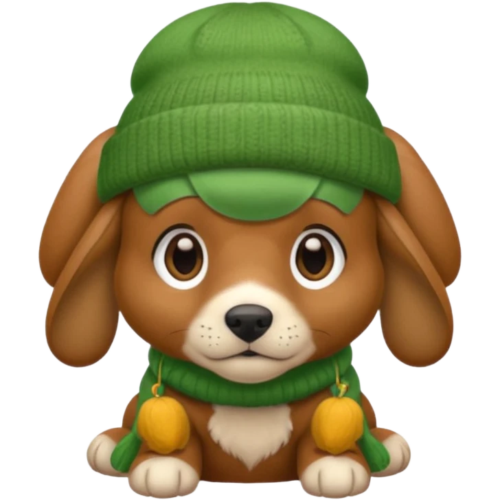 Dog in Green Beanie – brown puppy with floppy ears and cozy beanie. emoji