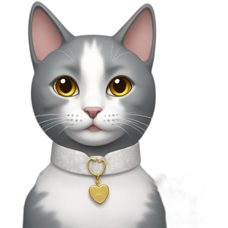 grey cat with white collar and flowers emoji