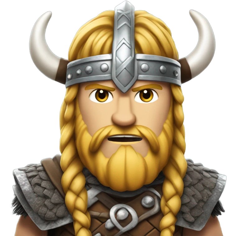 Erling Haaland as a Viking: a fierce and rugged look featuring braided hair, a long beard, and a horned helmet, merging ancient warrior aesthetics with modern athletic prowess emoji