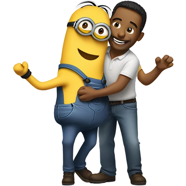 men hugging a minion emoji
