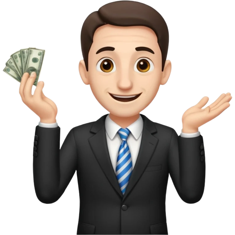 Jewish man with a big nose having his hands clenched together while smiling when he sees money  emoji