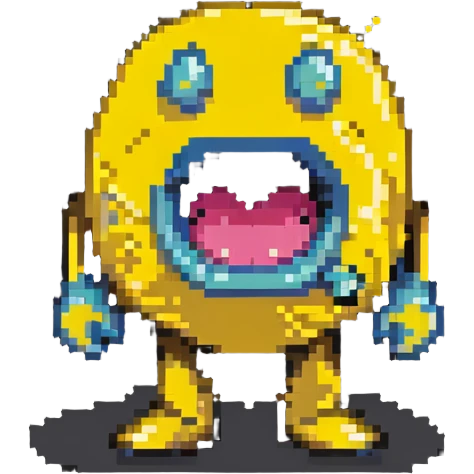 classic yellow Pac-Man character with open mouth in 8-bit style emoji