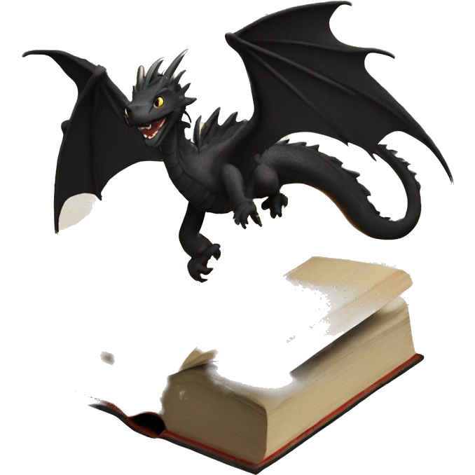 black dragons flying out of book emoji