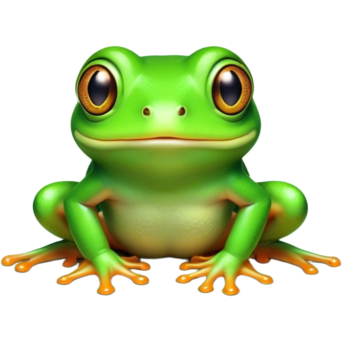 Cinematic Comical Green Tree Frog Portrait Emoji, Head tilted dramatically with an exaggeratedly amused expression, featuring a small, vibrant green body with wide, comically expressive eyes and quirky, textured skin, Simplified yet hilariously expressive features, highly detailed, glowing with a slightly sassy jungle glow, high shine, dramatic yet playful, stylized with an air of cheeky tropical mischief, soft glowing outline, capturing the essence of a meme-worthy green tree frog that looks ready to leap its way into viral fame! emoji