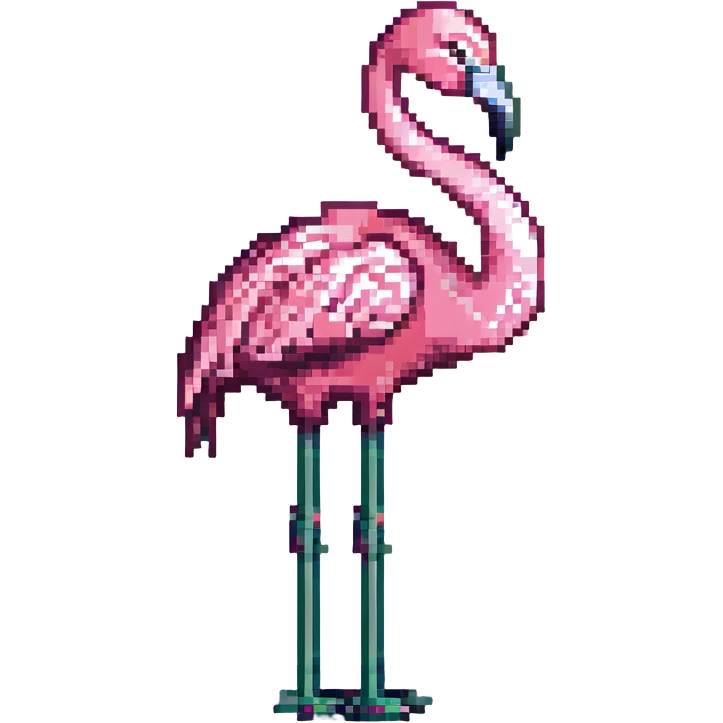 a flamingo, stylized in pixel art emoji