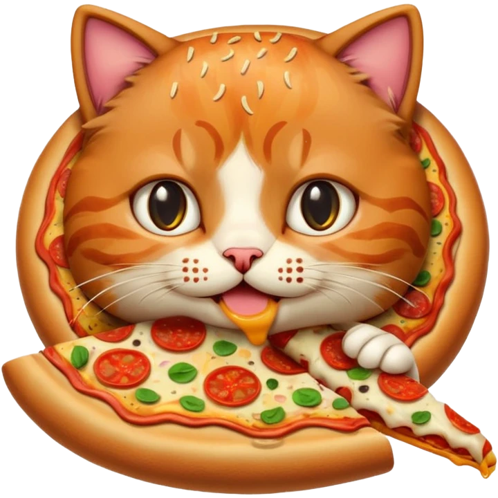burger cat eating a slice of pizza emoji