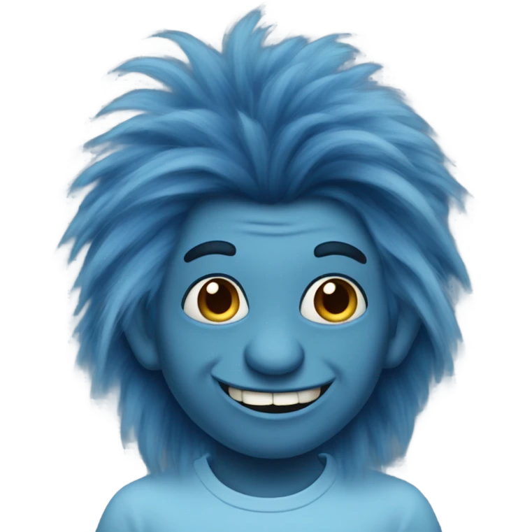 Blue troll with fluffy dark blue hair emoji