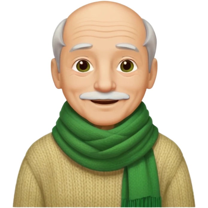 old man with big green scarf and layered sweater warm smile emoji