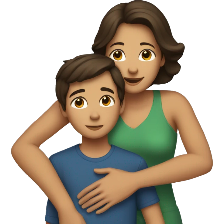 A brunette mom hugging her son emoji