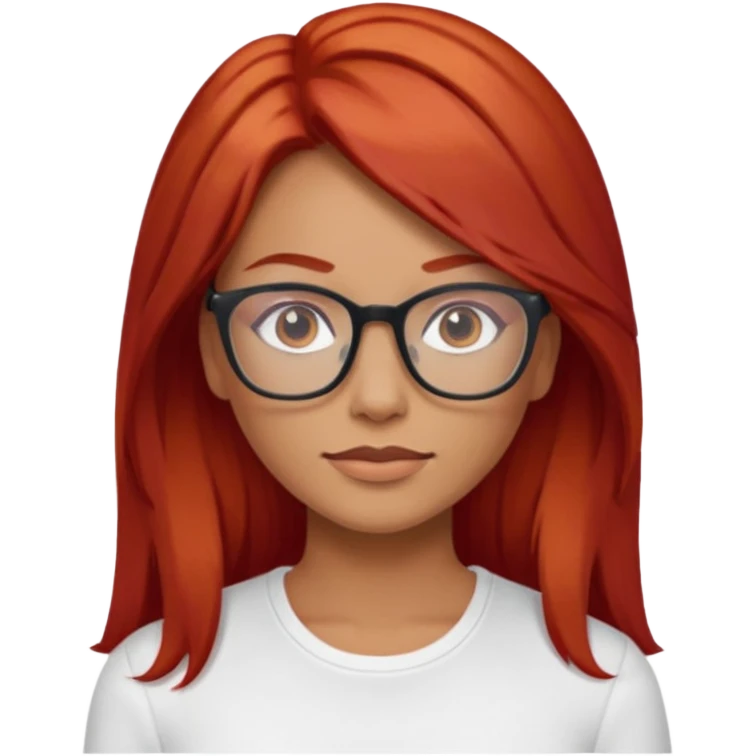 Crespa peli roja tono fuerte , trigueña , con lentes y top blanco pelo largo  emoji