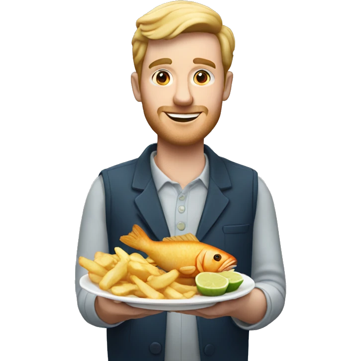 english man holding a plate of fish and chips emoji