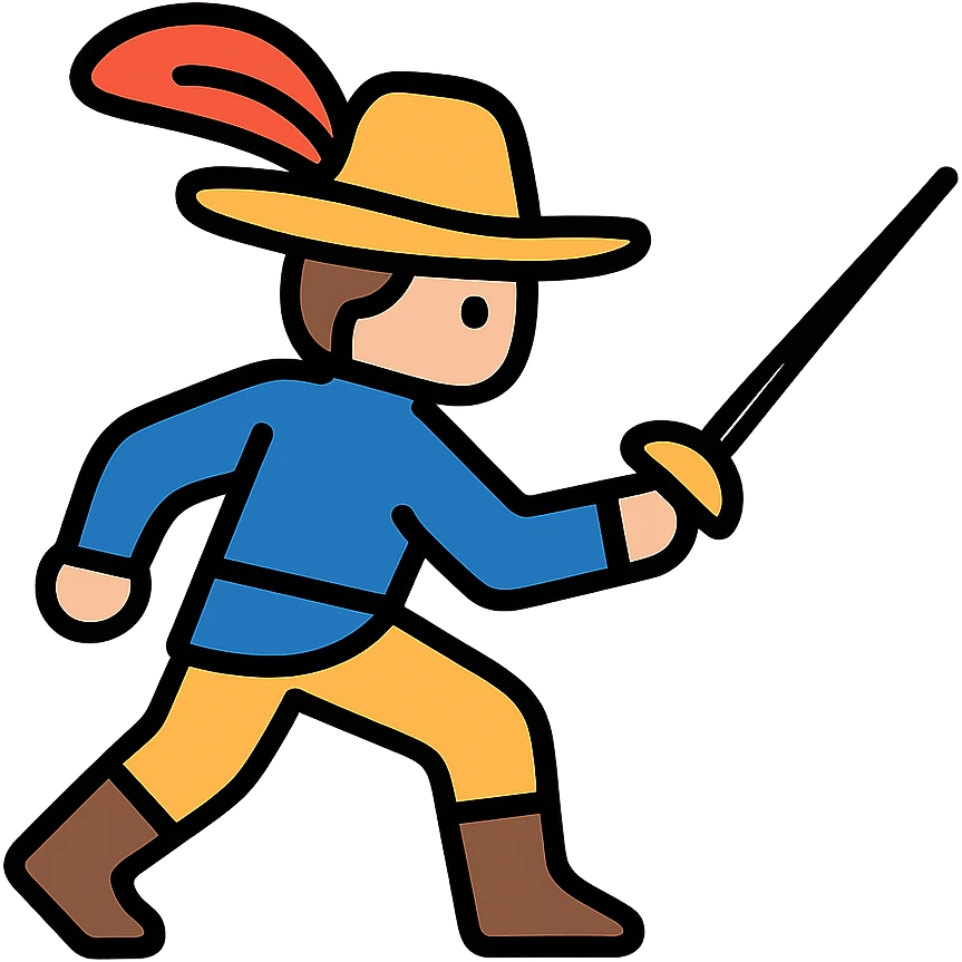 duelist with sword and fancy hat preparing to duel emoji