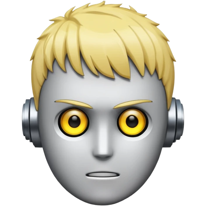 compact emoji of Genos from One Punch Man, robotic face, yellow eyes, robot emoji style emoji