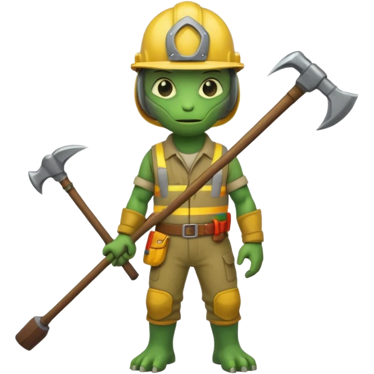 full body reptilian gold mining worker holding a pickaxe emoji