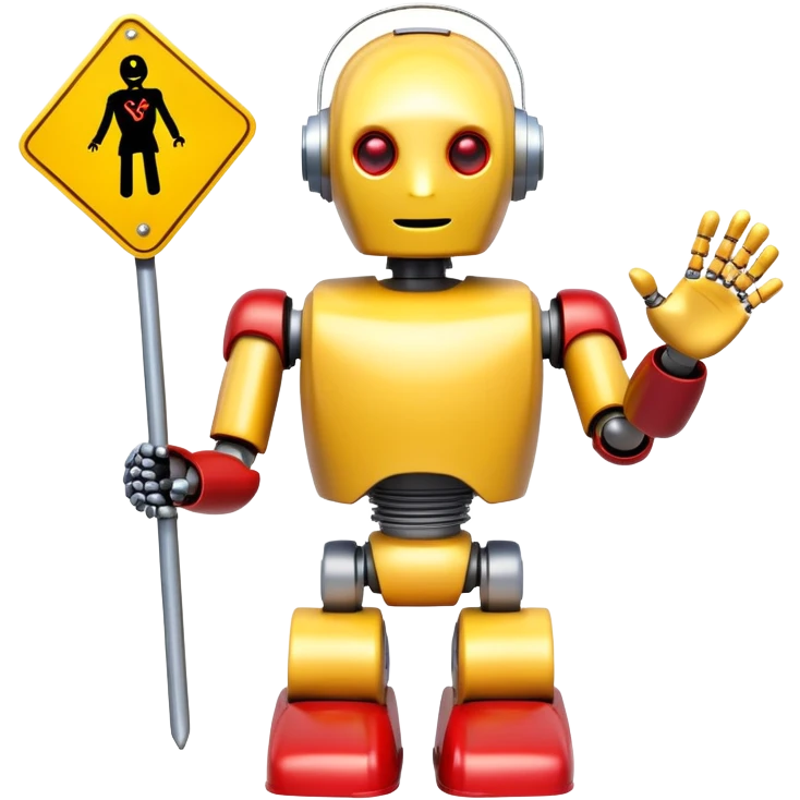 friendly robot with a helping hand and a warning sign representing an AI agent for reporting child abuse emoji
