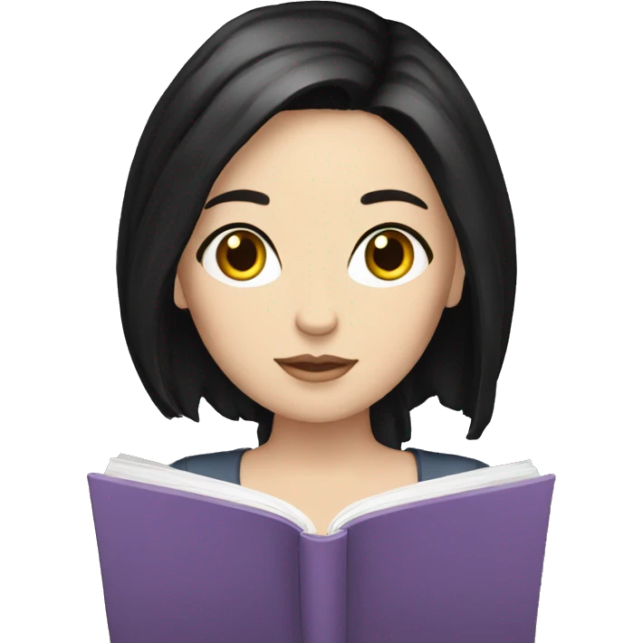 white girl with BLACK hair reading emoji