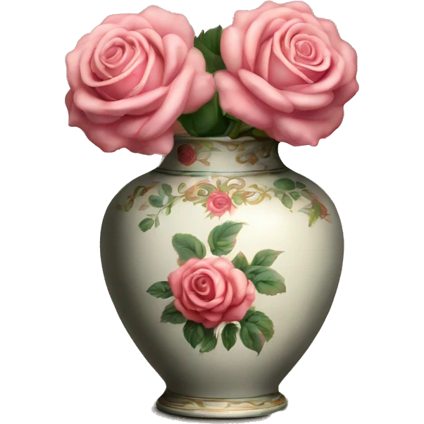 Old vintage vase with rose print emoji
