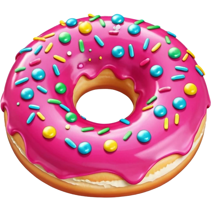 vibrant donut with glossy pink icing and multicolored sprinkles, slight side angle emoji