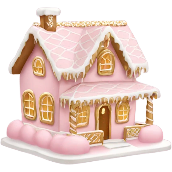 light pink and gold and white gingerbread house emoji