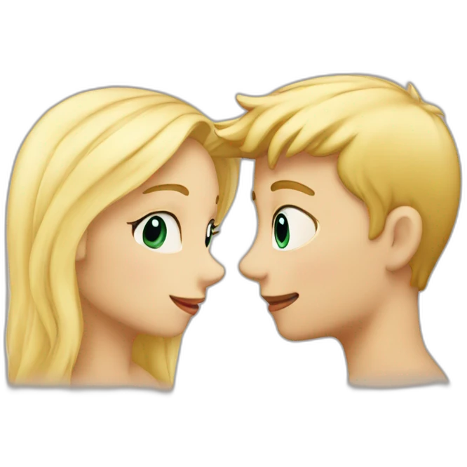 A blond boy who kisses a pretty blonde girl with a heart above their heads  emoji