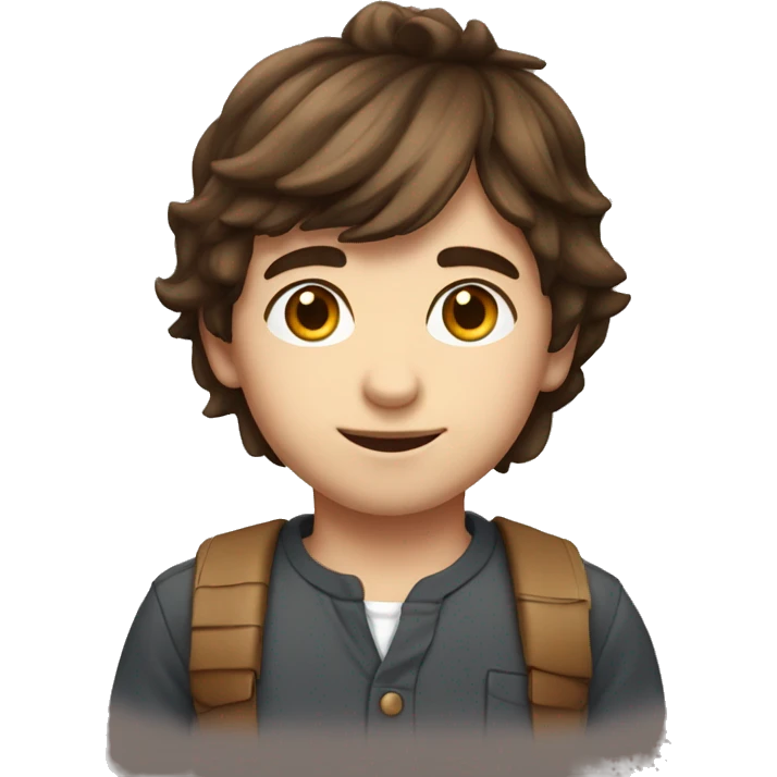 Young Boy, straight brown hair, brown eyes, white skin, birthday party hat emoji