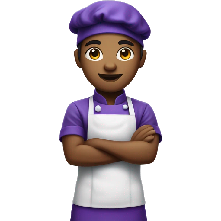 A tied hair and cool looking young chef with a cap, and apron, blue and purple colors emoji