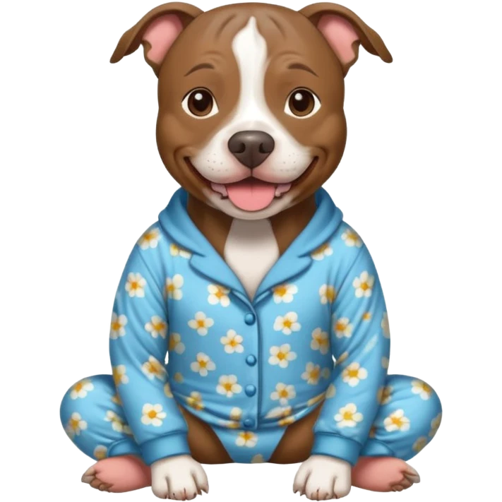 a brindle pit bull wearing comfy pajamas emoji