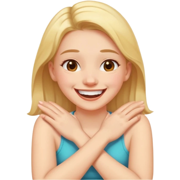 Arms crossed holding neck laughing girl emoji