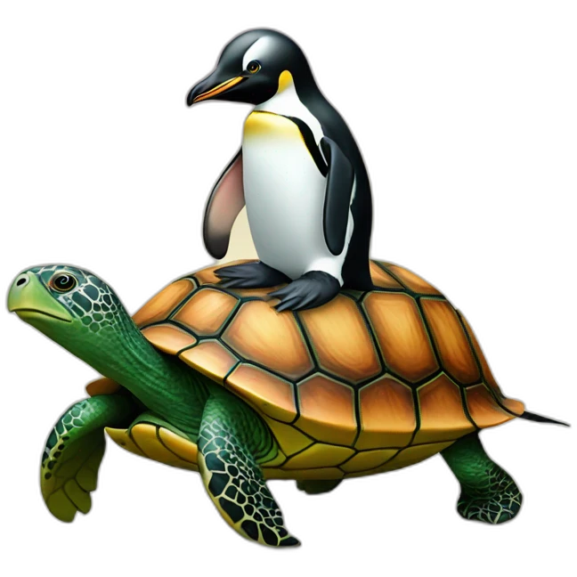 A pinguin on a turtle emoji