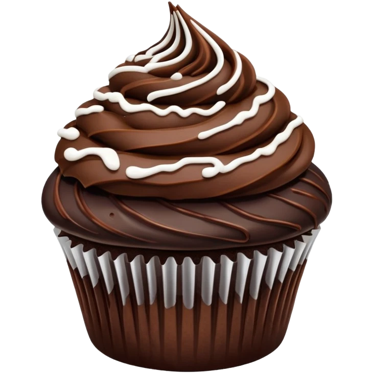 Chocolate cupcake with dark chocolate frosting with a white line drizzled on top  emoji