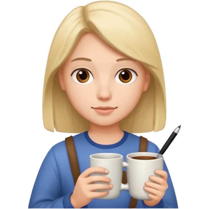 Student + notes + mug, Library Visitor. emoji