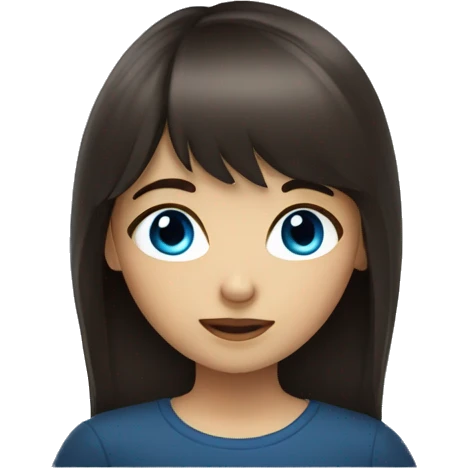 Dark brown long hair bangs girl with blue eyes emoji