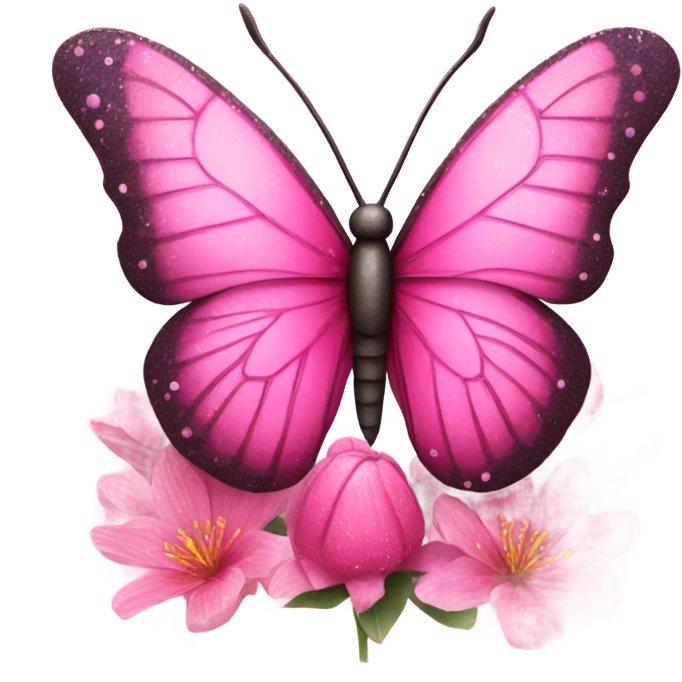 Large beautiful pink butterfly sitting on top of a spring time flower with glitter  emoji