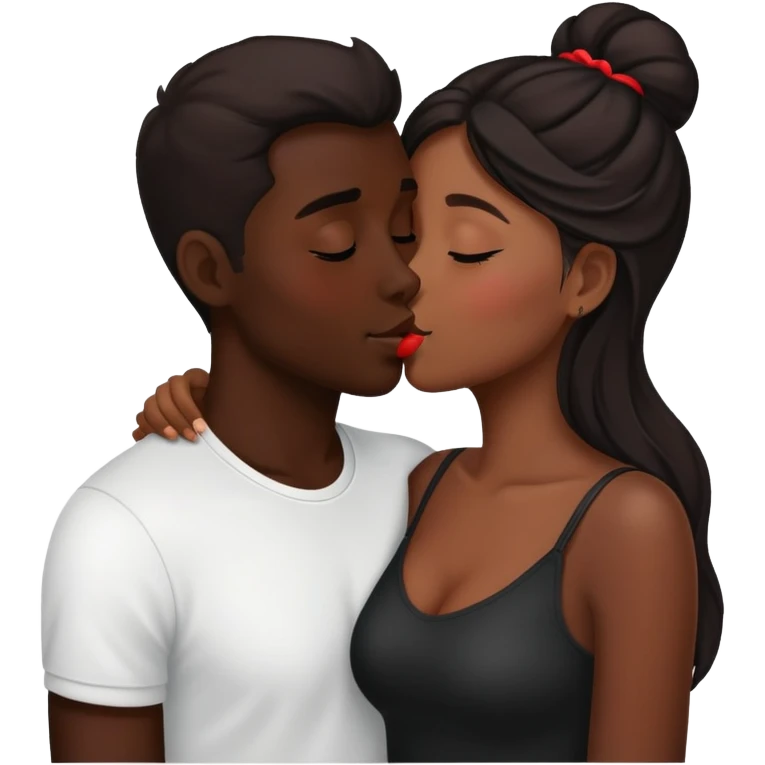 Two attractive people in love kissing, black emoji