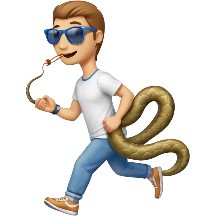 friendly anthropomorphised snake in jeans and a t-shirt, wearing dark sunglasses, jogging upright in relaxed pose emoji