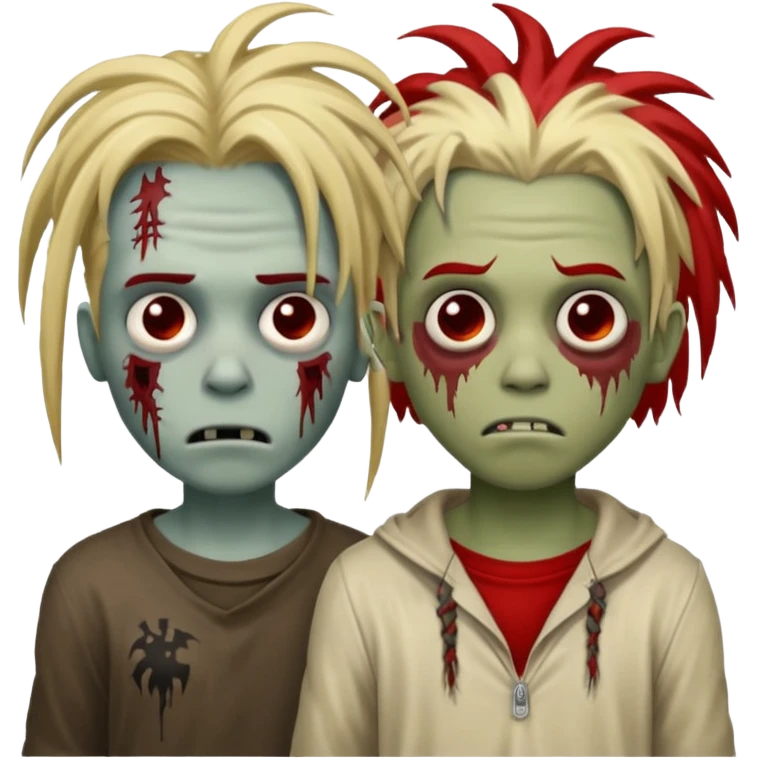 make two zombie boys, one with dreadlocks half blonde and half black, short, and the second with dreadlocks also with red roots, and hair reaching the shoulders  emoji